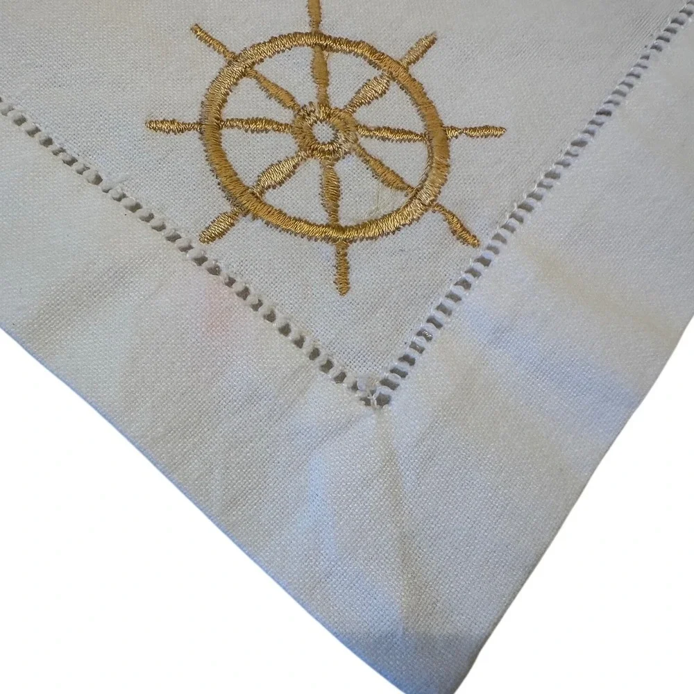 Williams Sonoma Nautical Hemstitch Cotton Napkins Cocktail Bar Set of 2, READ